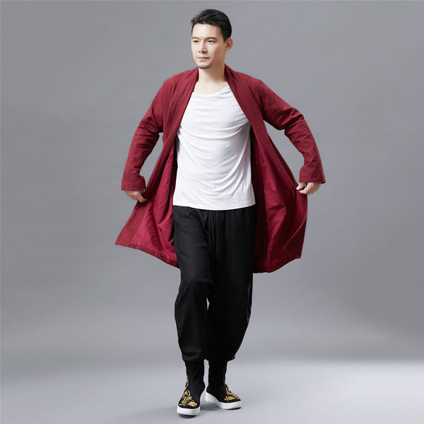 Men Retro Style Linen and Cotton Ankle Lenght Coat