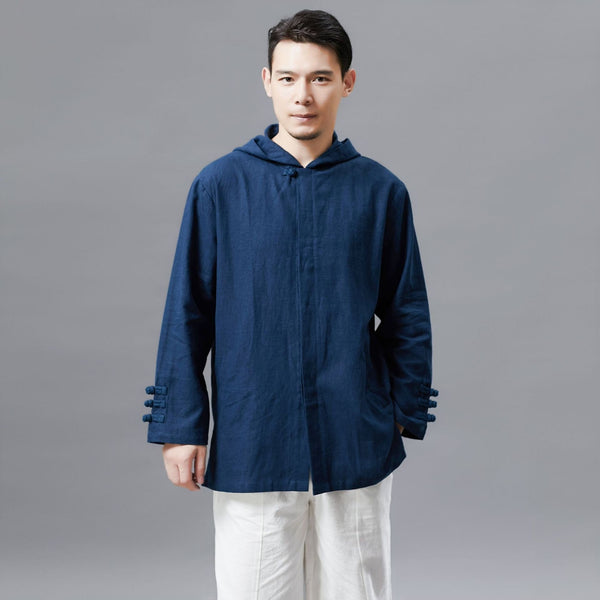Men Simple Pure Color Linen and Cotton Coat/Jacket Hoodie