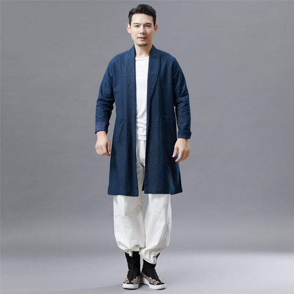 Men Retro Style Linen and Cotton Ankle Lenght Coat