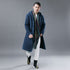 Men Simple Navy Blue Linen and Cotton Quilted Middle Coat Hoodie