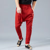 Men Casual Pure Color Cotton and Linen Crotch Dancing Pants