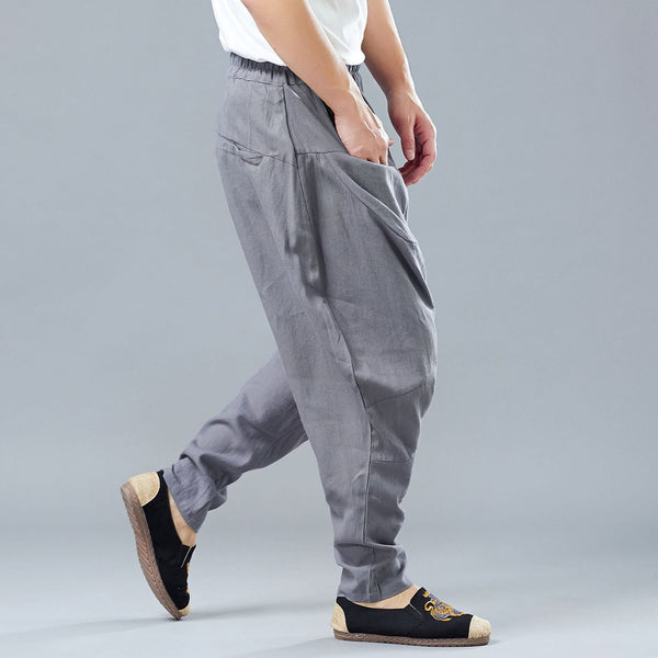 Men Casual Front and Back Pockets New Style Linen Crotch Dancing Pants