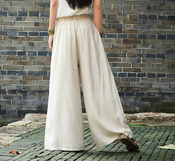 Women Lantern Palazzo Style Women Linen and Cotton Wide Leg Yoga Trousers