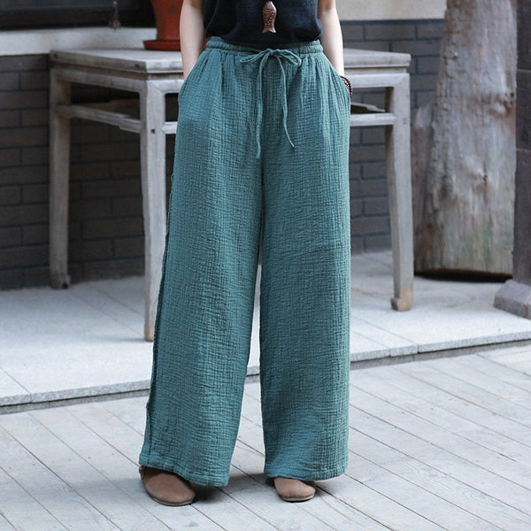 Women Linen and Cotton Wrinkle Yoga Lantern Palazzo Wide Leg Pants