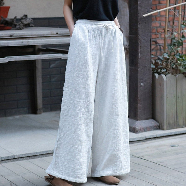 Women Linen and Cotton Wrinkle Yoga Lantern Palazzo Wide Leg Pants