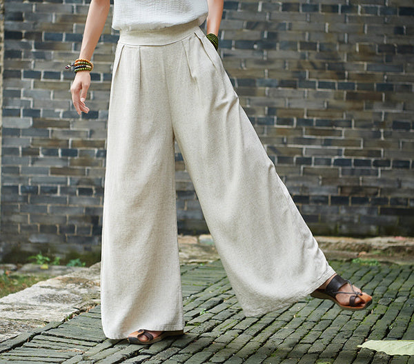 Women Lantern Palazzo Style Women Linen and Cotton Wide Leg Yoga Trousers