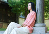 Pure Color Women Long Sleeve Linen Cardigan Blouses with rainbow color button