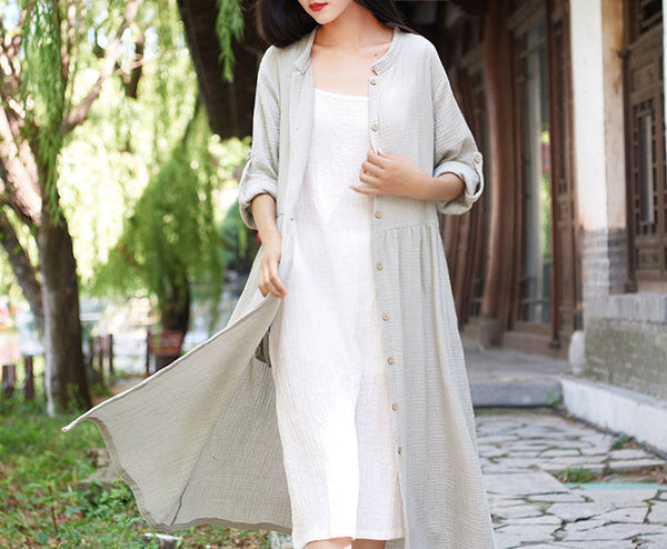 Women Loose Linen and Cotton Coat
