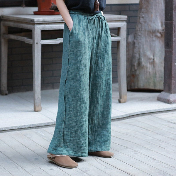 Women Linen and Cotton Wrinkle Yoga Lantern Palazzo Wide Leg Pants