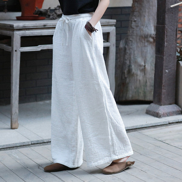 Women Linen and Cotton Wrinkle Yoga Lantern Palazzo Wide Leg Pants