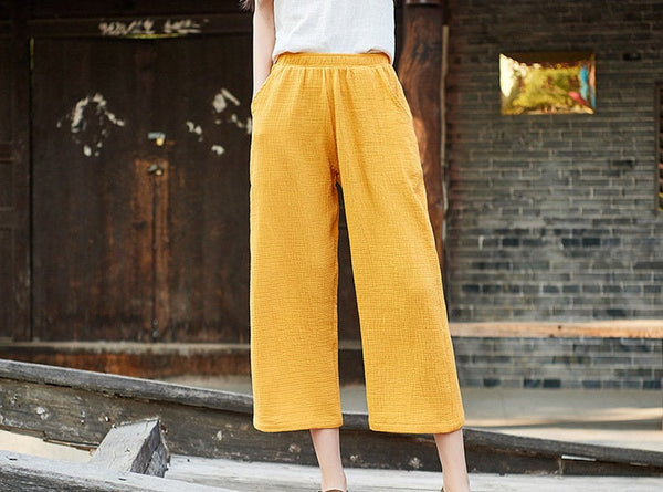 Women Linen and Cotton Straight Capri-pants – Women Straight Capri-pants