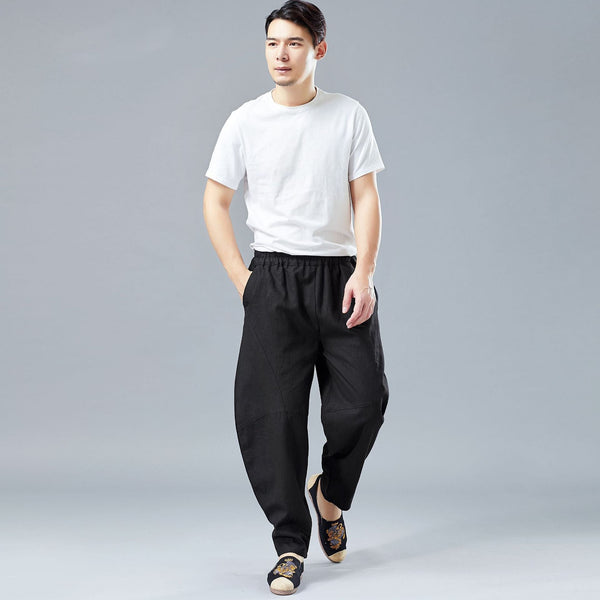 Men New Style Causal Linen and Cotton Small Leg Bloom Pants