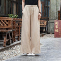 Women Retro Straight Style Linen and Cotton Ankle Length Wide Leg Opening Pants