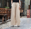 Women Retro Straight Style Linen and Cotton Ankle Length Wide Leg Opening Pants