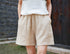 Simple Women Wrinkle Linen and Cotton Wide Thigh Opening Shorts