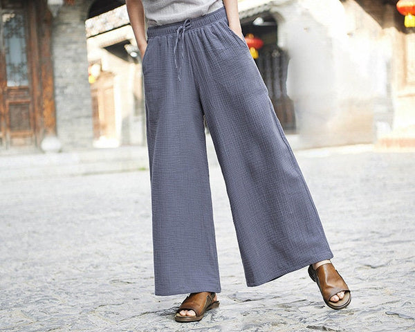 Women Linen and Cotton Wide Leg Opening Yoga Pants