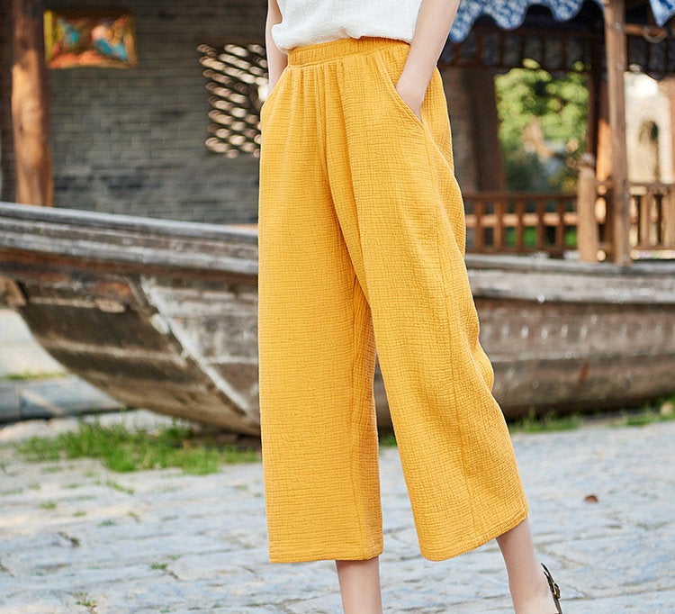 Women Linen and Cotton Straight Capri-pants – Women Straight Capri-pan