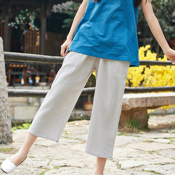 Women Linen and Cotton Straight Capri-pants – Women Straight Capri-pants
