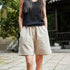 Women Natural Ramie Linen Sand Washed Wide Thigh Opening Shorts