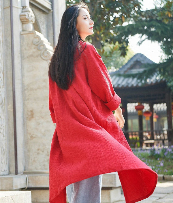 Women Simple Casual Dress Style Linen and Cotton Coat