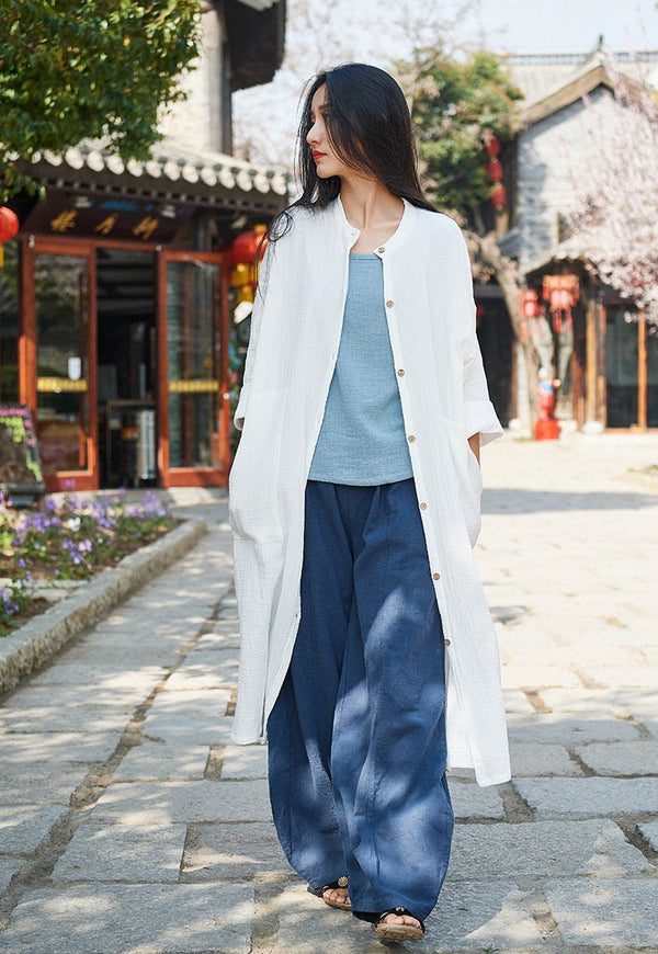 Women Simple Casual Dress Style Linen and Cotton Coat