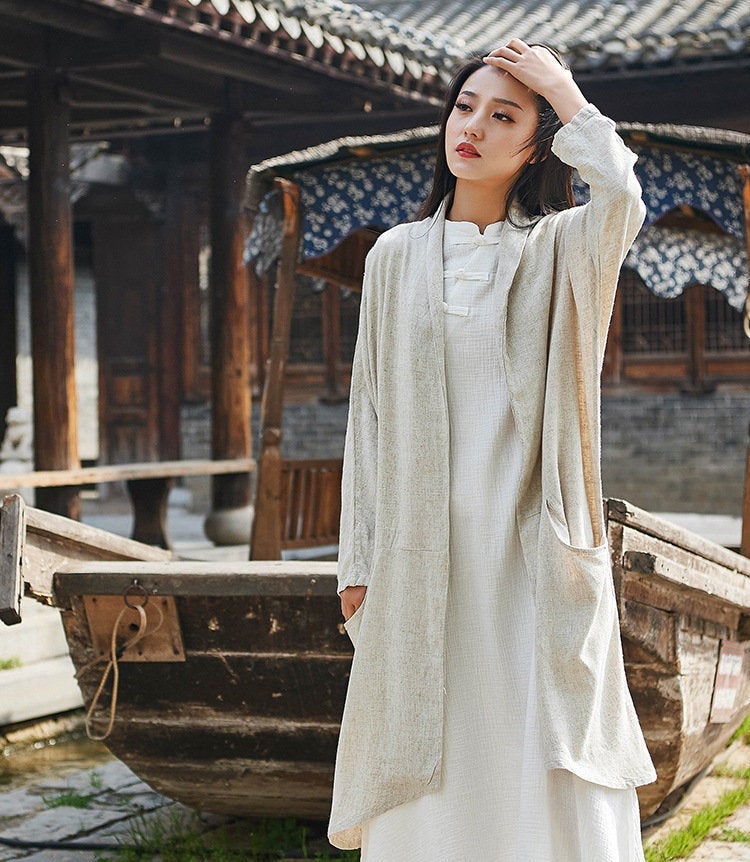 Women Pure Color Simple Linen and Cotton Coat