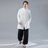 Men KungFu Style Water-washed Linen and Cotton Long Sleeved Cardigan Middle Long Shirts
