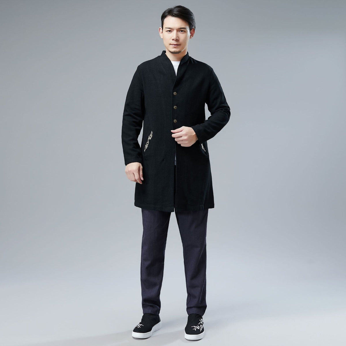 Men Linen and Cotton Middle Length Coat